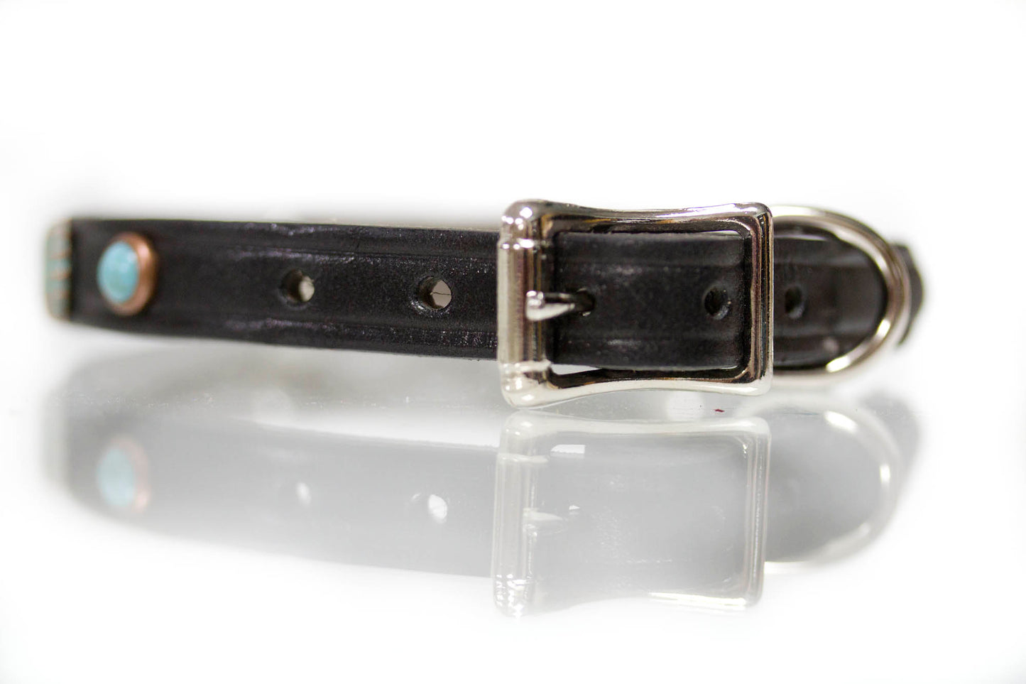 Turquoise and Patina Copper Leather Dog Collar