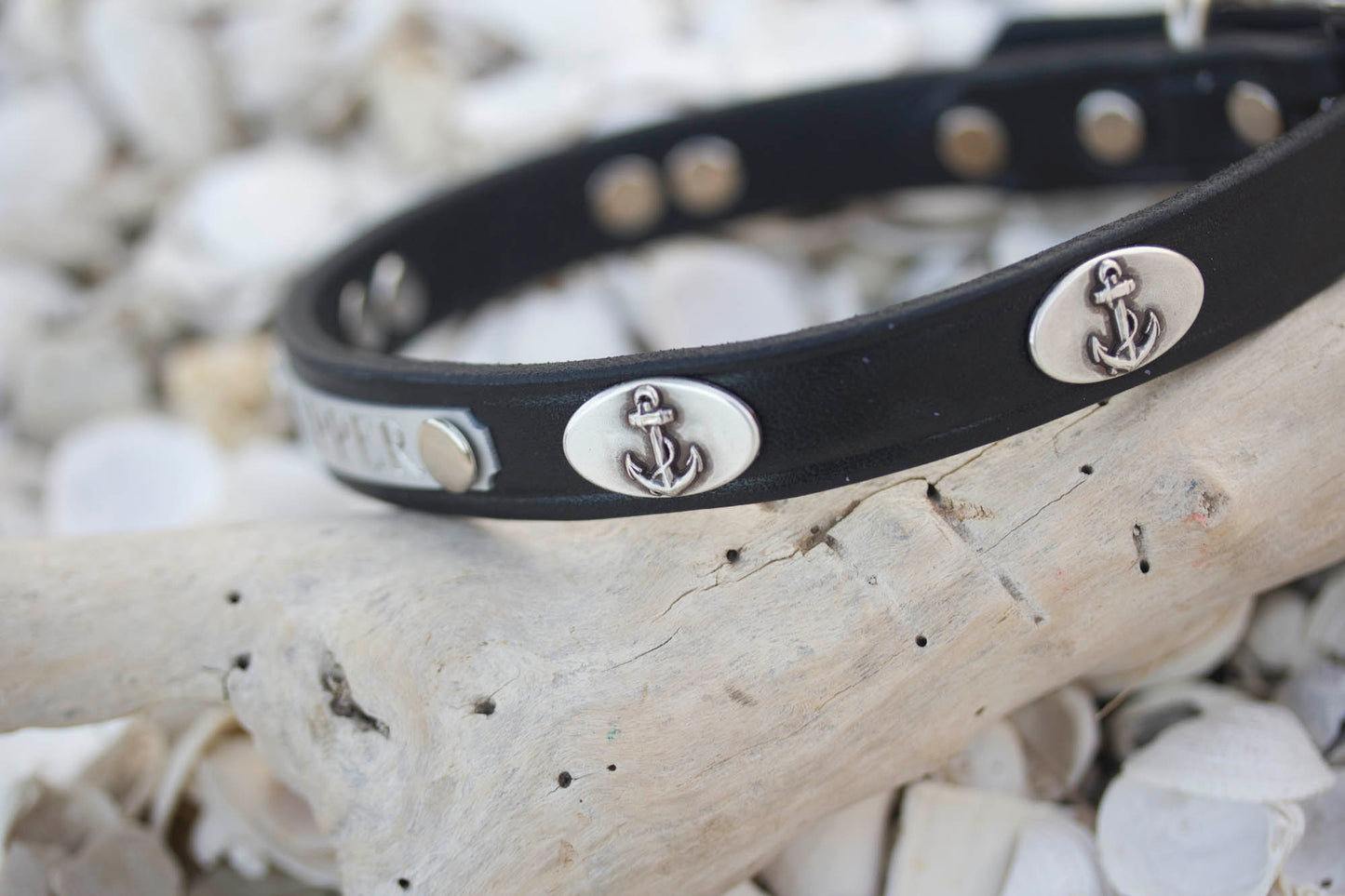 Nautical Leather Dog Collar