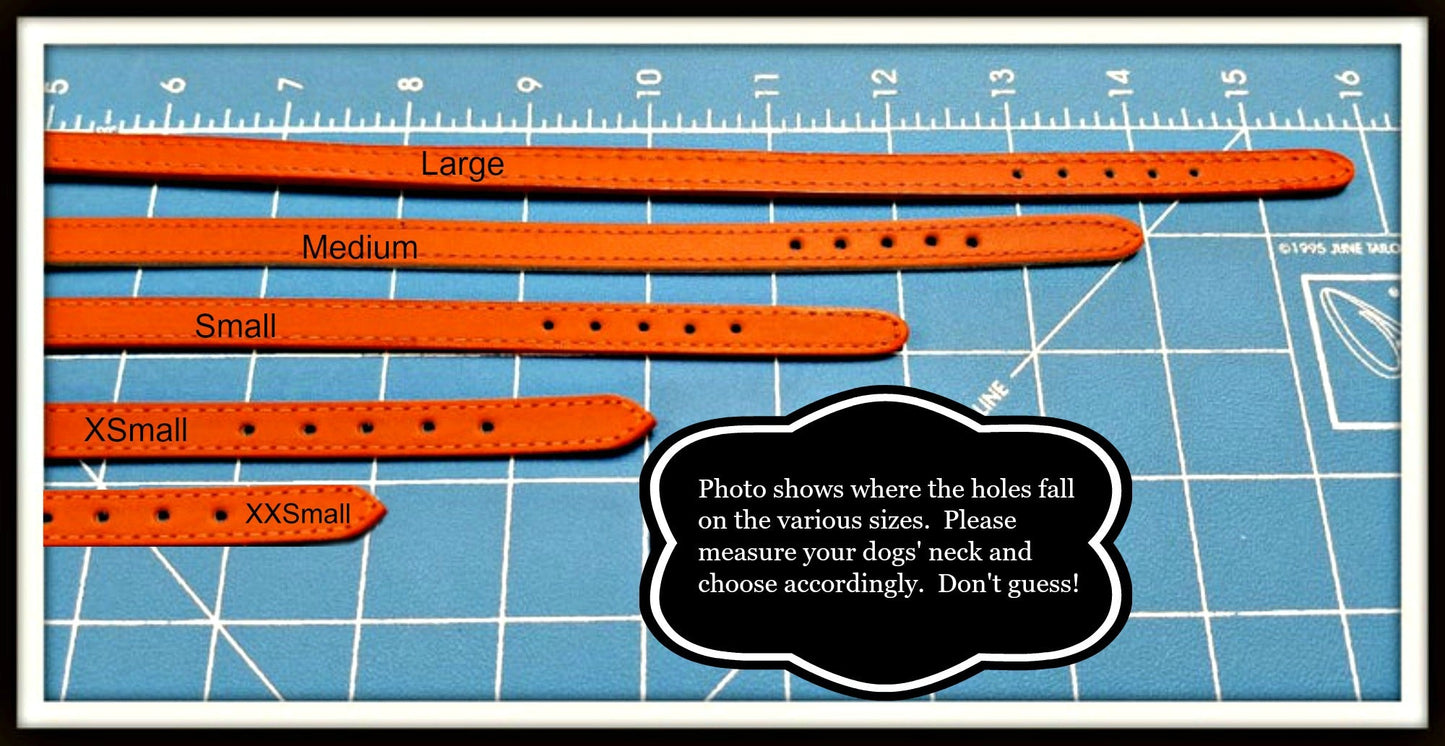 Sizing guide for tiny leather dog collars XXSmall to Large