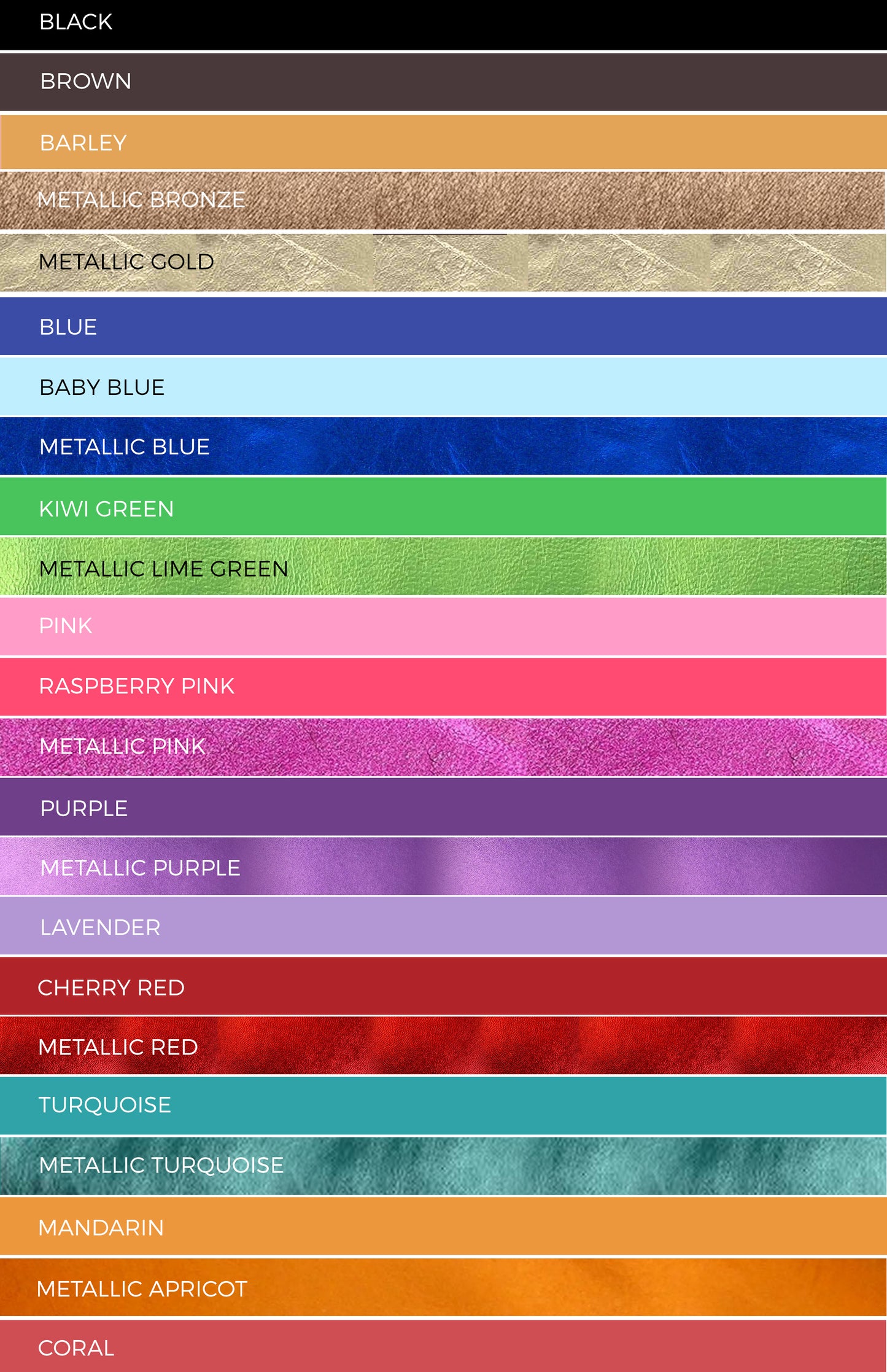 Color chart for leather collars