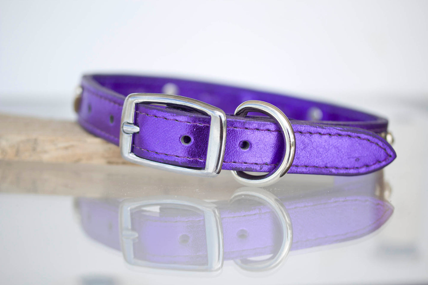 Metallic Purple leather with AB Swarovski Crystals and silver hearts