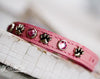 Pink Ostrich Leather Dog Collar With Paws and Pink Swarovski Crystals