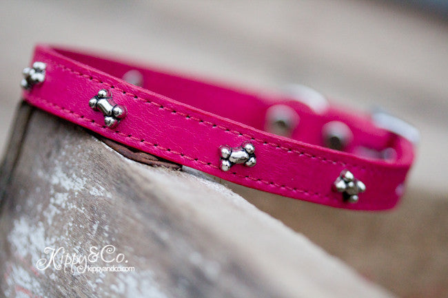 1/2 inch wide leather collar with silver bones