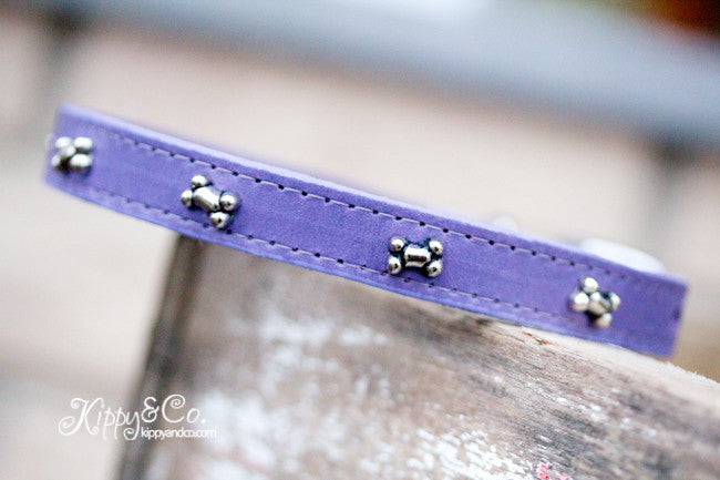 1/2 inch wide leather collar with silver bones
