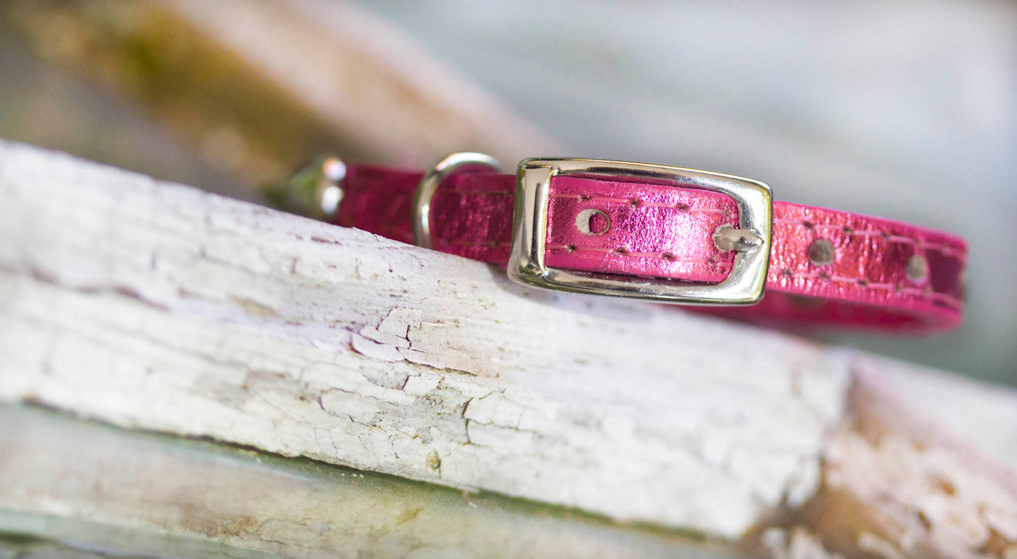 Tiny 3/8 inch wide this collar with silver/nickel spikes and Swarovski AB Crystals