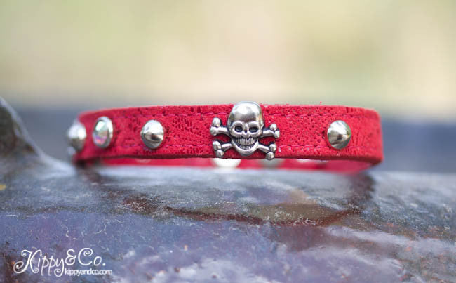 Skull and Crossbones Leather Collar with Crystals