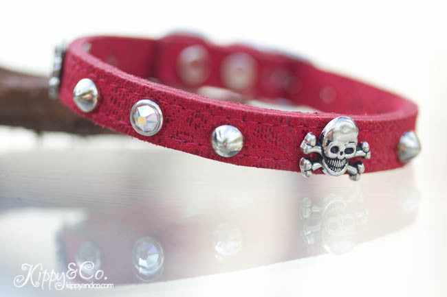 Skull and Crossbones Leather Collar with Crystals