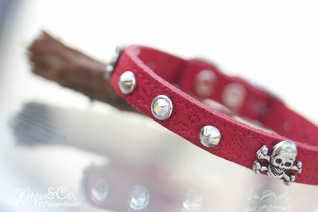Skull and Crossbones Leather Collar with Crystals