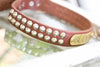 Brown Leather Studded Collar With Engraved Name Plate in Brass or Silver