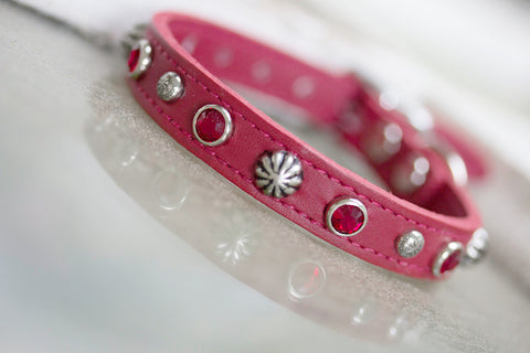 Red Leather Crystal Concho Collar