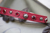 Red Leather Crystal Concho Dog Collar
