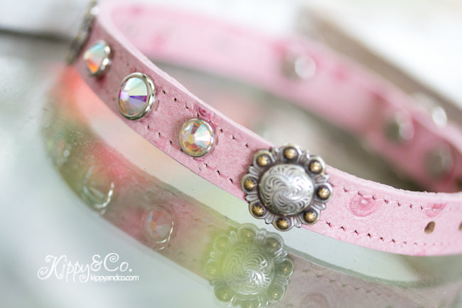Leather Collar with Conchos and Crystals