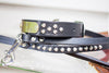 Personalized Black Leather Studded Collar With Engraved Name Plate