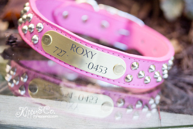 Pink Studded Leather Dog Collar