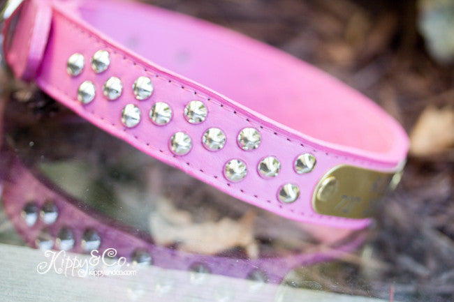 Pink Studded Leather Dog Collar