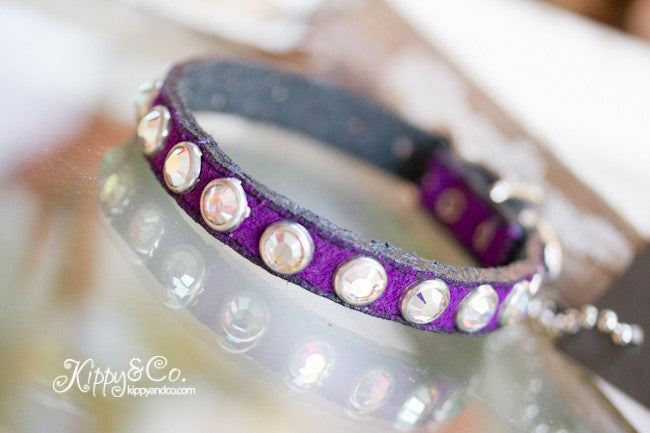 Tiny Purple Suede Collar With AB Crystals