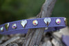 Lavender Leather Dog Collar with Silver Hearts and Crystals