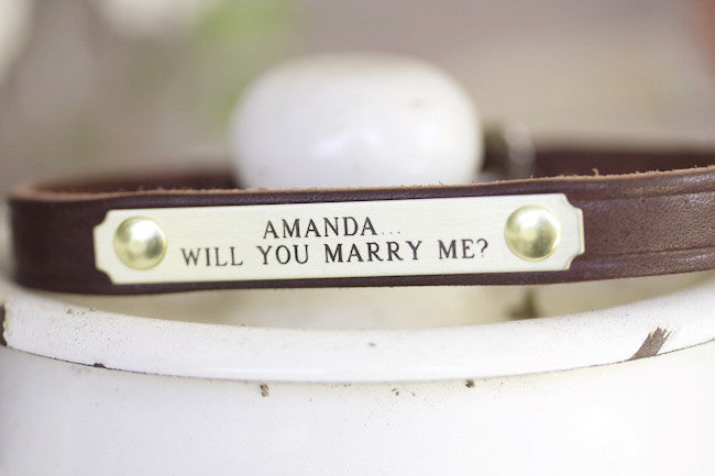 Personalized Wedding Dog Collar With Will You Marry Me Brass Name Plate