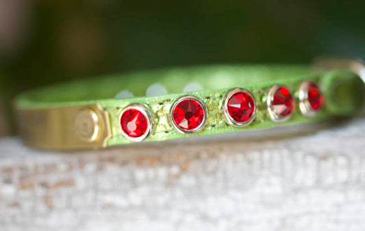 Small Leather Collar with Swarovski Crystals and personalized name plate