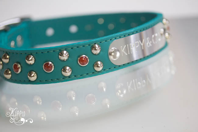 Turquoise Leather Dog Collar