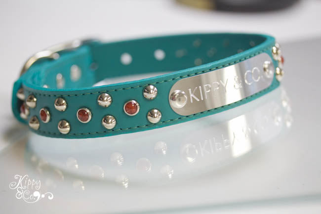 Turquoise Leather Dog Collar