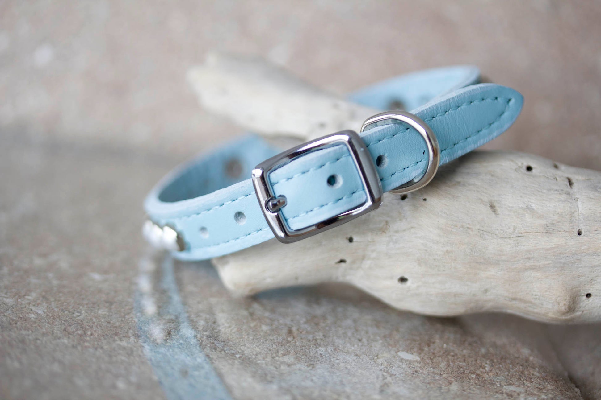 tiny leather collar with personalized name plate and pearls