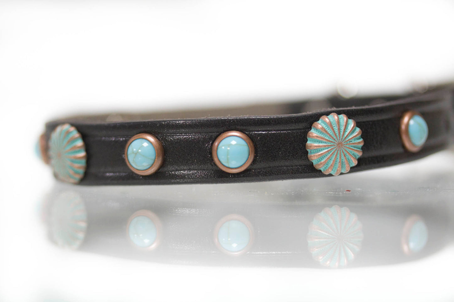 Turquoise and Patina Copper Leather Dog Collar