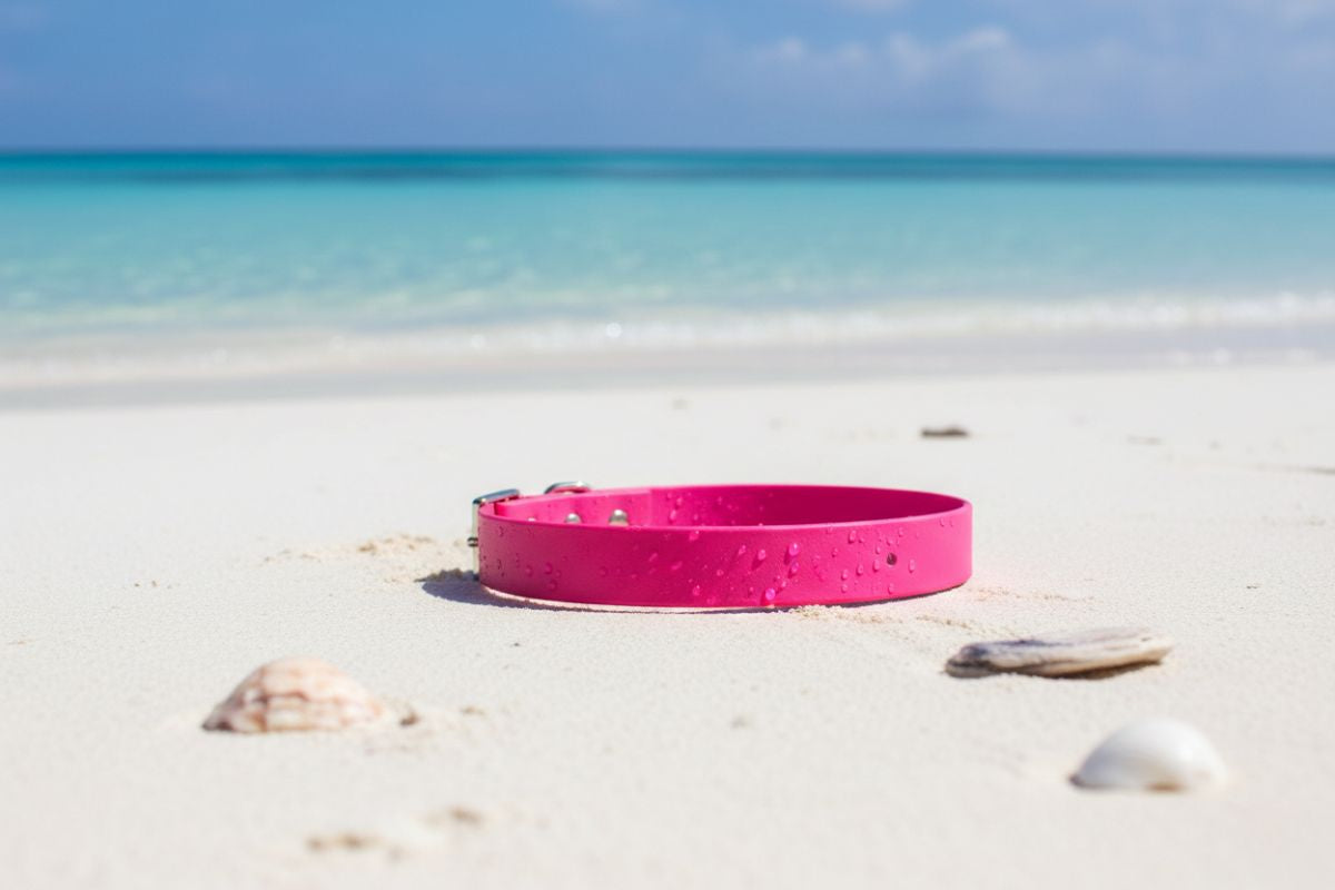 Pink waterproof biothane collar personalized handmade in USA with adjustable fit