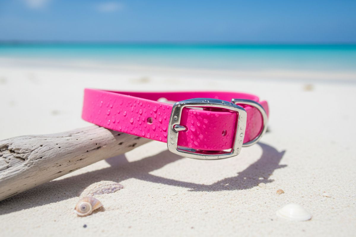  Pink waterproof biothane collar personalized showing durable hardware and buckle