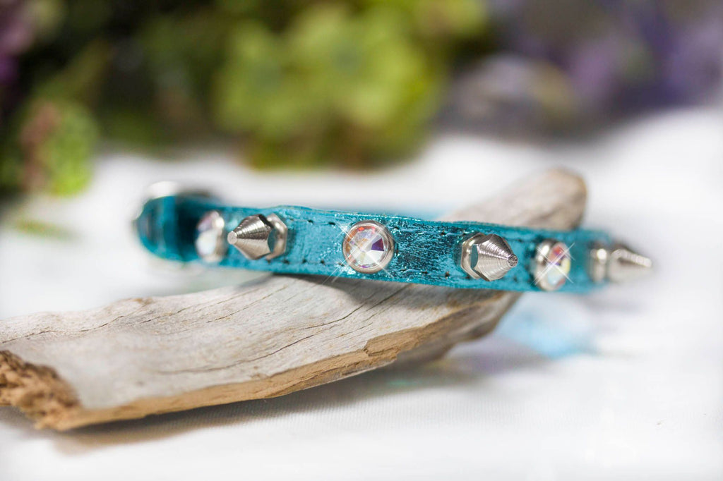 Spike Crystal leather Pet Collar