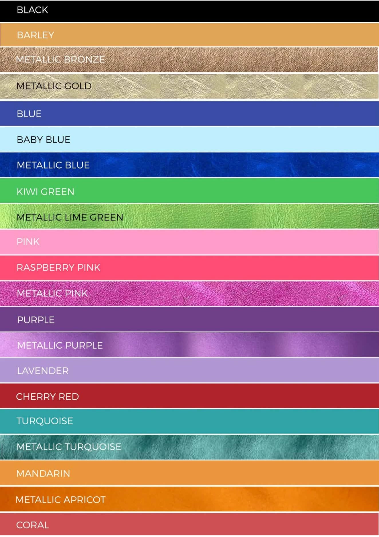 Color swatches with various colors and finishes