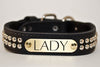Leather Studded Dog Collar in Black or Brown With Engraved Name