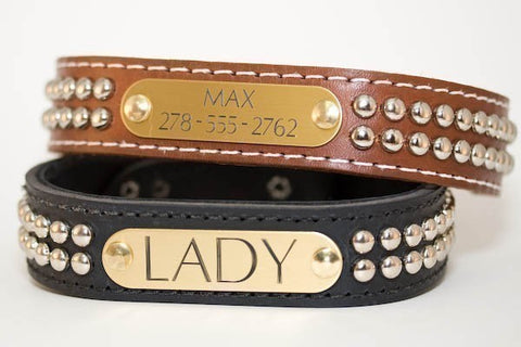 Personalized Dome Stud Leather Collar