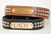 Leather Studded Dog Collar in Black or Brown With Engraved Name