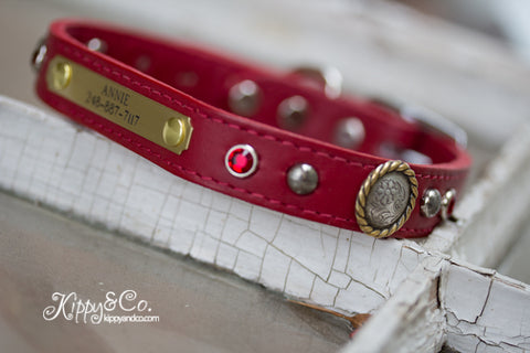 Red Leather Concho Dog Collar