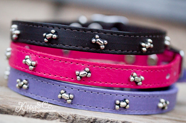 Leather Dog Collar with Bones