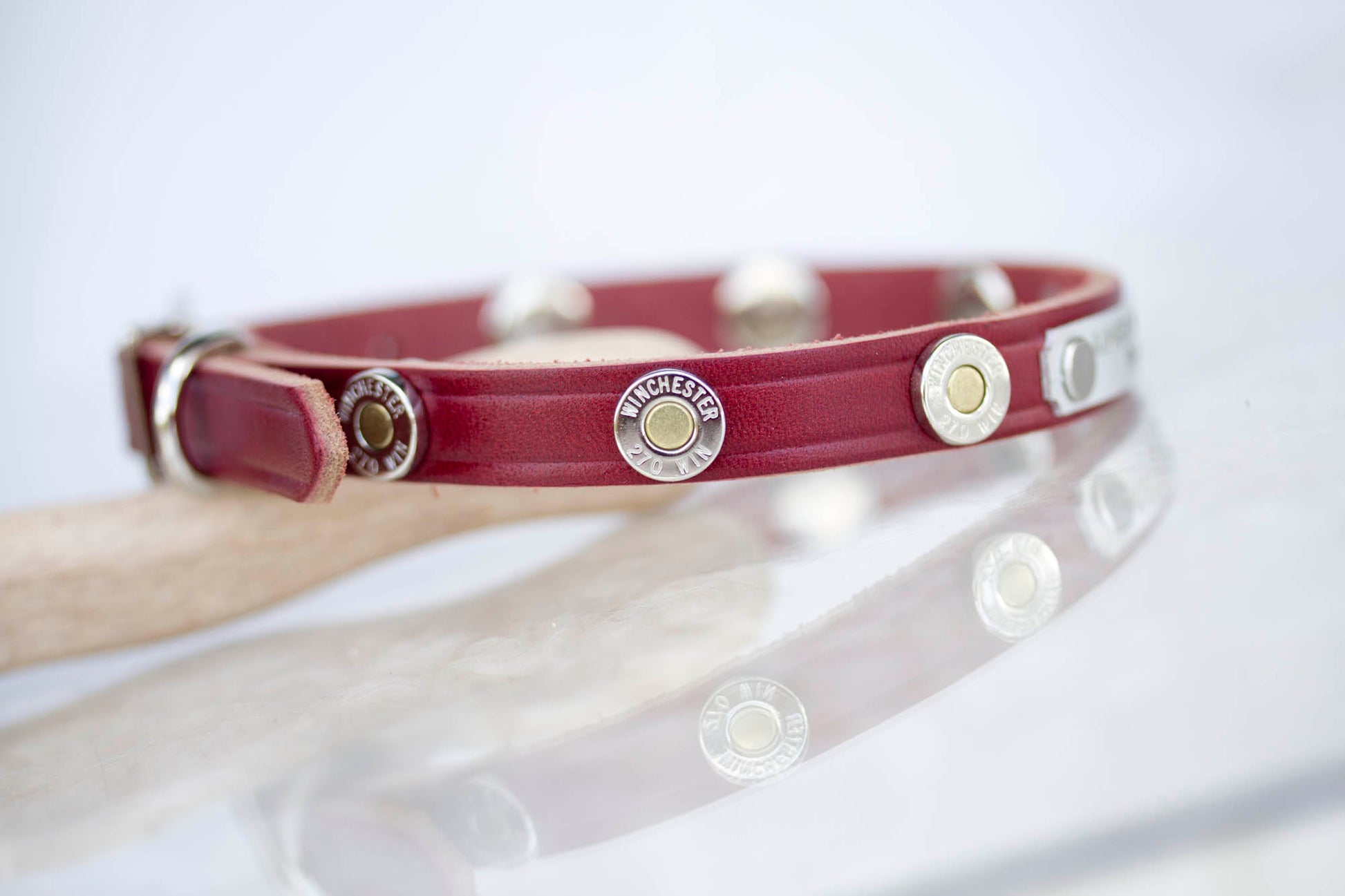 Leather Dog Collar with Personalized name plate and Winchester conchos