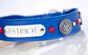 1.5 inch wide leather collar with United States Army Conchos, Red Star Conchos and silver spots with a personalized name plate