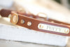 Natural Leather Latigo Dog Collar With Personalized Name Plate, Conchos, Crystals and Spots