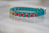 Small lether Collar with Red Siam Crystals and personalized name plate