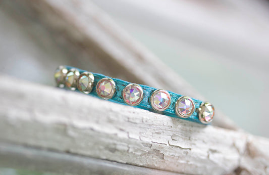 Genuine leather dog collar with Swarovski crystals, lightweight design
