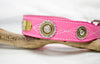 Leather Dog Collar with Personalized name plate and  antique silver floral engraved conchos with brass rope center