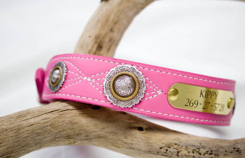 Leather Collar Stitched with Floral Conchos