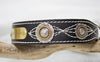 Leather Dog Collar with Personalized name plate and  antique silver floral engraved conchos with brass rope center