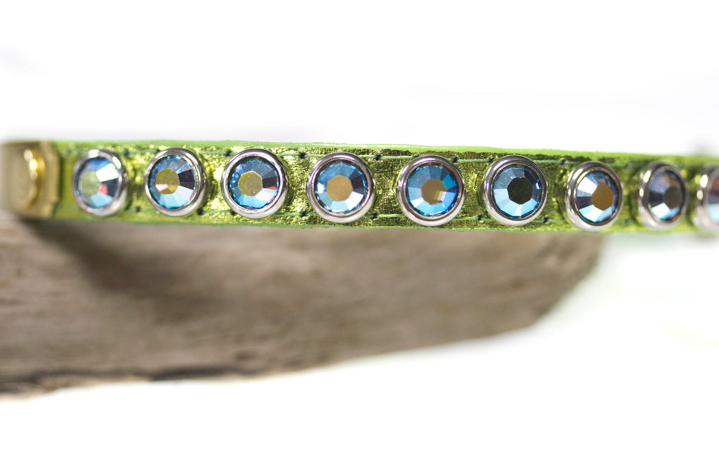 Leather Collar 1/2 inch wide with swarovski crystals and personalized name plate