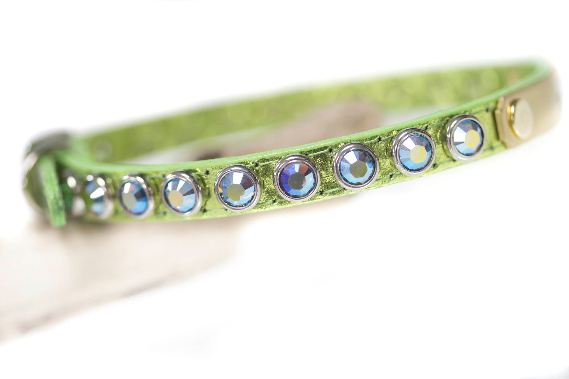 Leather Collar 1/2 inch wide with swarovski crystals and personalized name plate