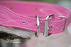 Pink Leather Dog Collar with fancy stitching and engraved brass or silver name plate