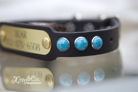 Personalized Leather Collar With Turquoise Stones