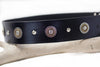 Leather Dog Collar 2 inches wide with a personalized name plate and nickel cone studs alternated between a floral concho with detail and a rope edge
