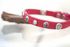 Red Leather Dog Collar with 45 Winchester Conchos, Turquoise Stones and AB Crystals